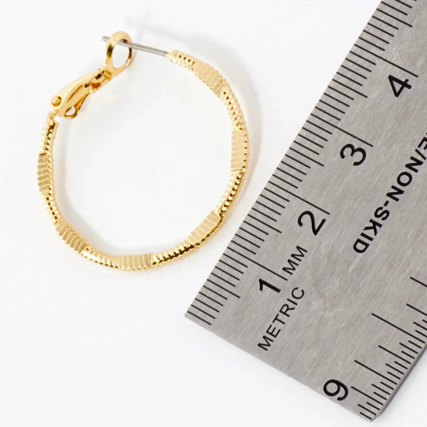 Pressed-Texture 14K-Gold-Dipped 30mm Brass Omega-Back Hoop Earrings
