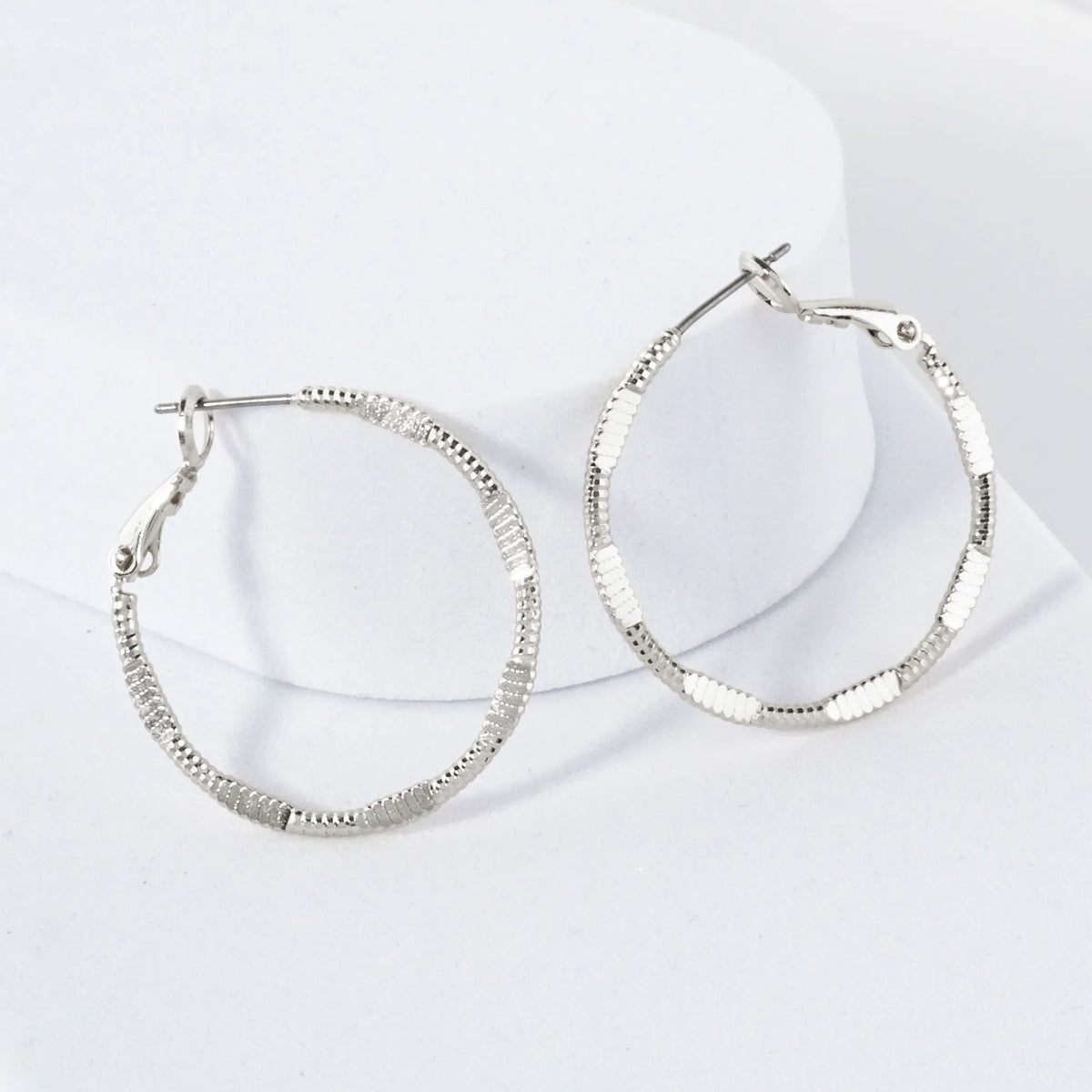 Pressed-Texture 14K-Gold-Dipped 30mm Brass Omega-Back Hoop Earrings