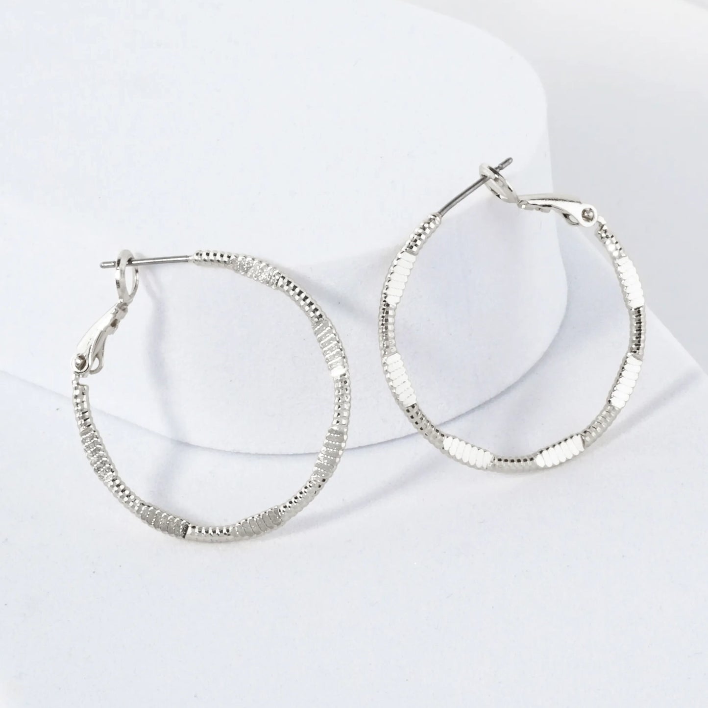 Pressed-Texture 14K-Gold-Dipped 30mm Brass Omega-Back Hoop Earrings