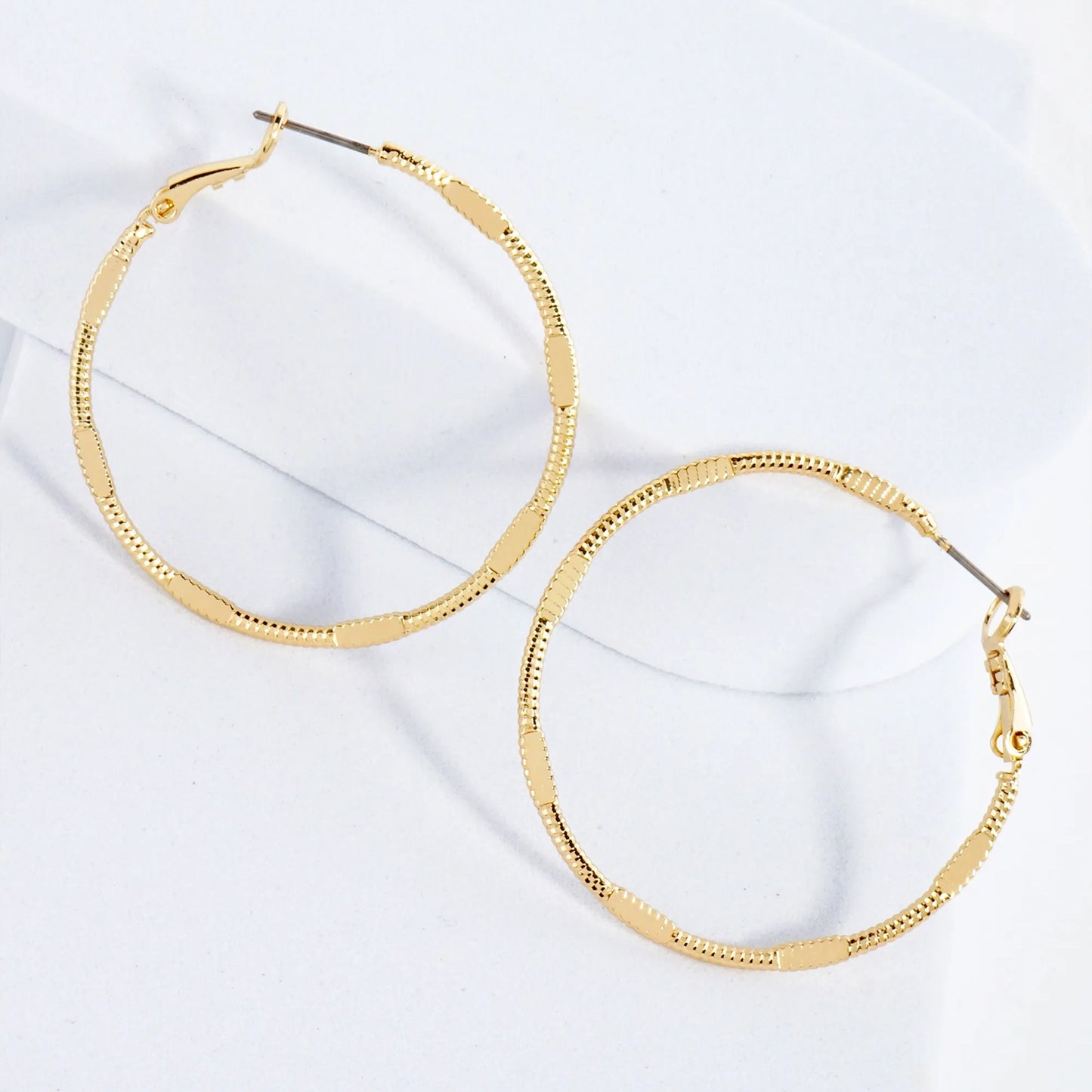 Pressed-Texture 14K-Gold-Dipped 40mm Brass Omega-Back Hoop Earrings