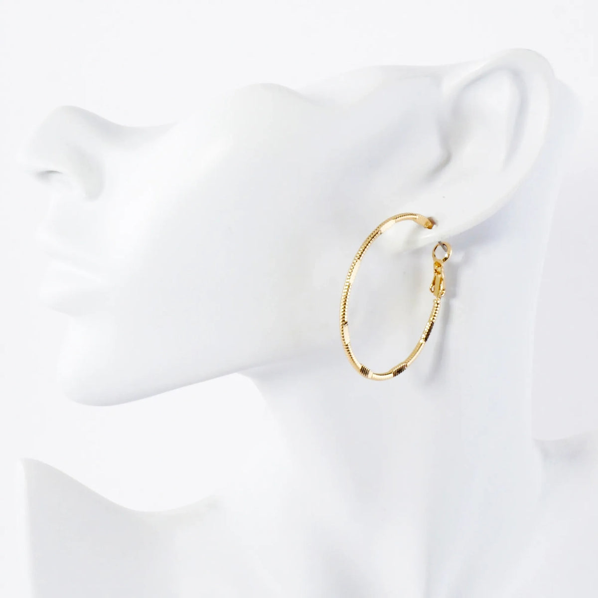 Pressed-Texture 14K-Gold-Dipped 40mm Brass Omega-Back Hoop Earrings