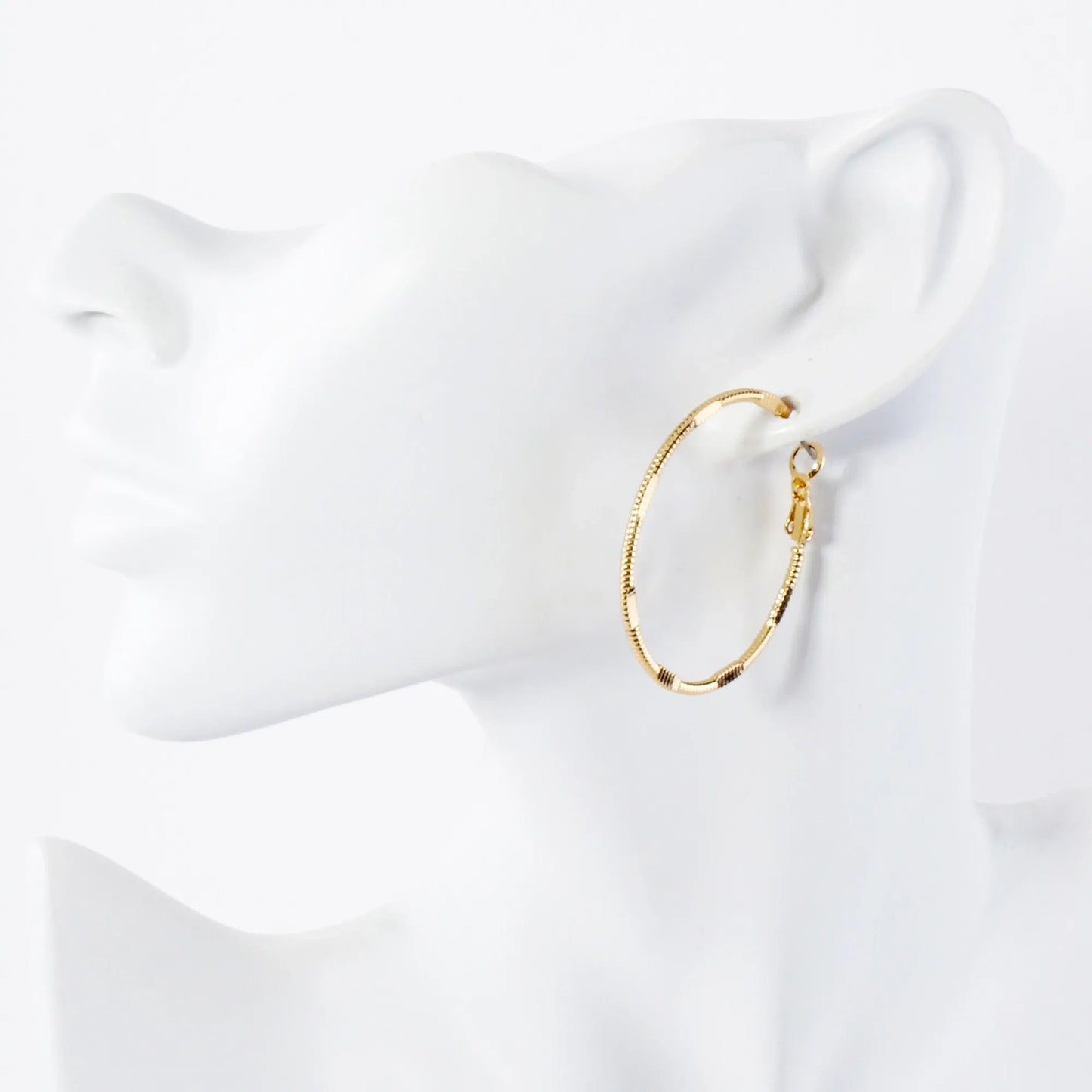 Pressed-Texture 14K-Gold-Dipped 40mm Brass Omega-Back Hoop Earrings