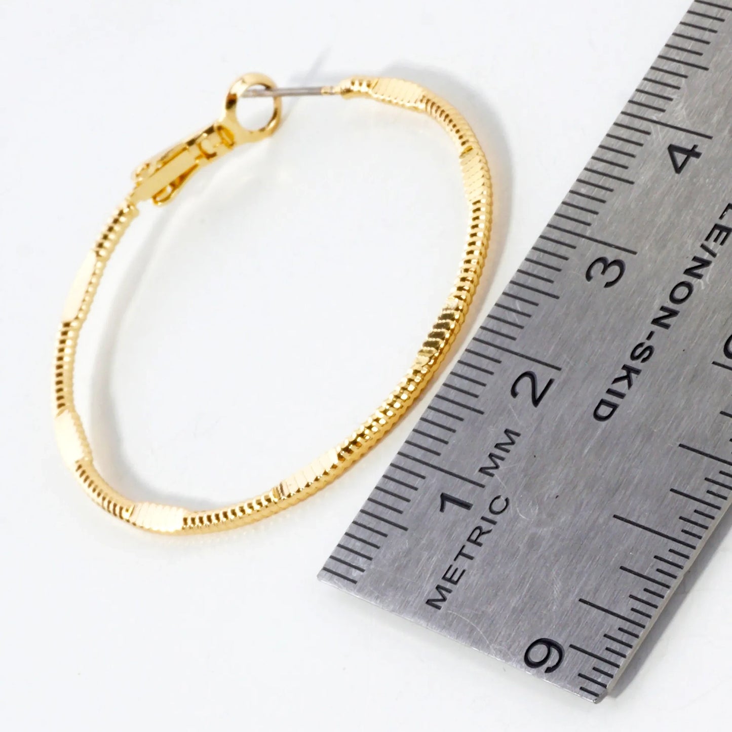 Pressed-Texture 14K-Gold-Dipped 40mm Brass Omega-Back Hoop Earrings