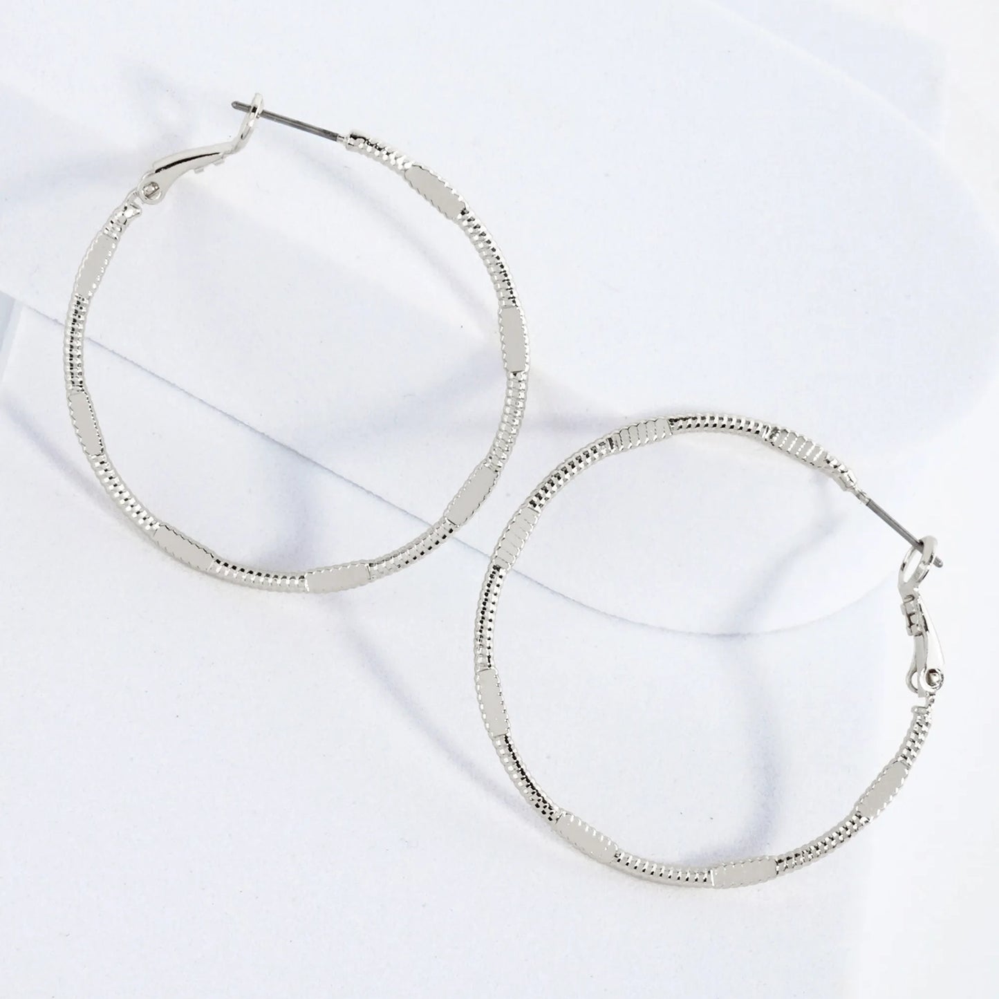 Pressed-Texture 14K-Gold-Dipped 40mm Brass Omega-Back Hoop Earrings