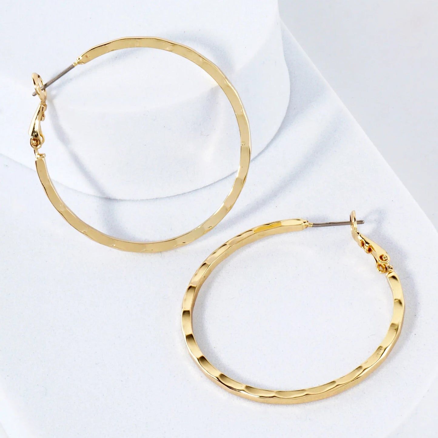 Pressed-Texture 14K-Gold-Dipped Brass 40mm Omega-Back Hoop Earrings