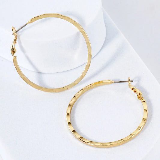 Pressed-Texture 14K-Gold-Dipped Brass 40mm Omega-Back Hoop Earrings