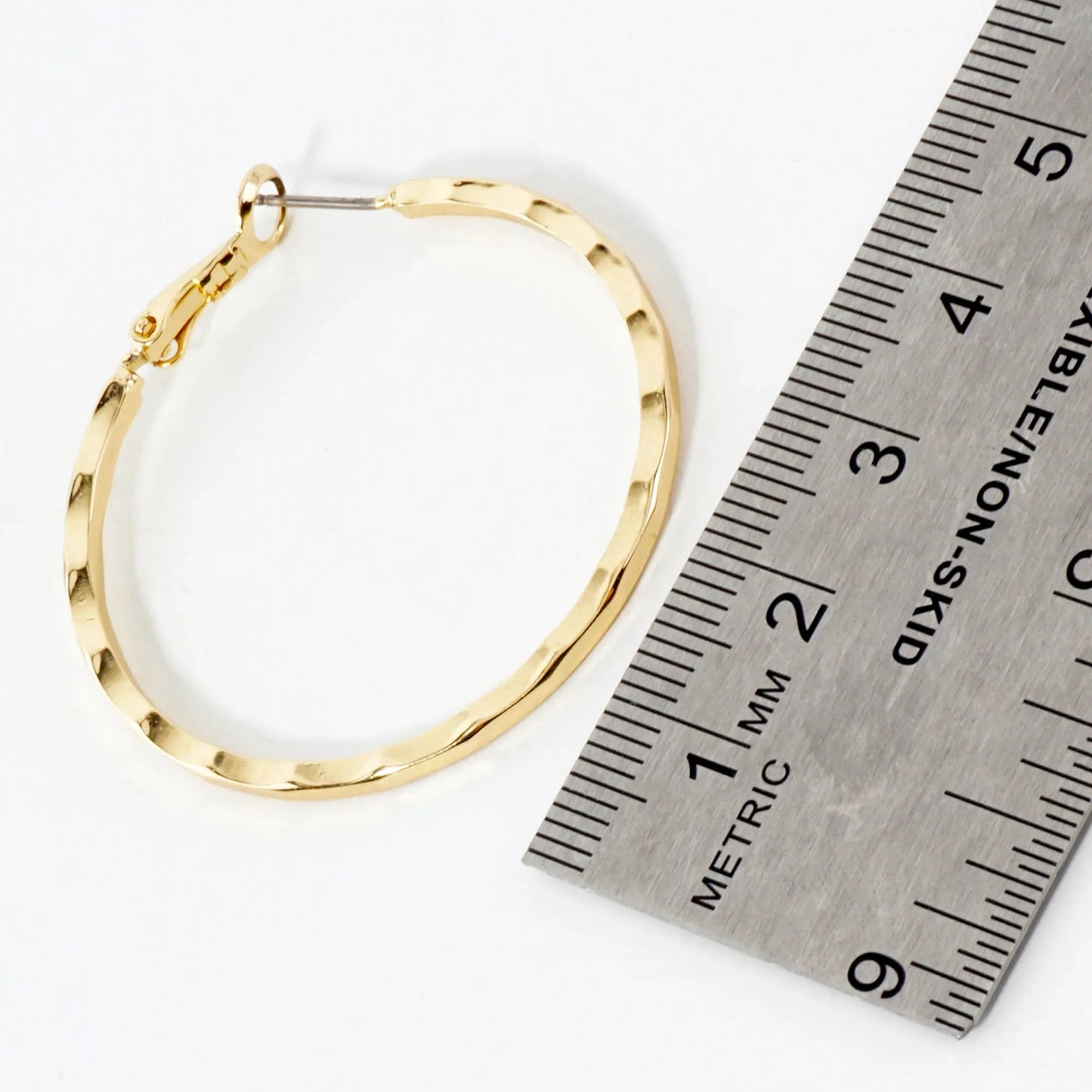 Pressed-Texture 14K-Gold-Dipped Brass 40mm Omega-Back Hoop Earrings