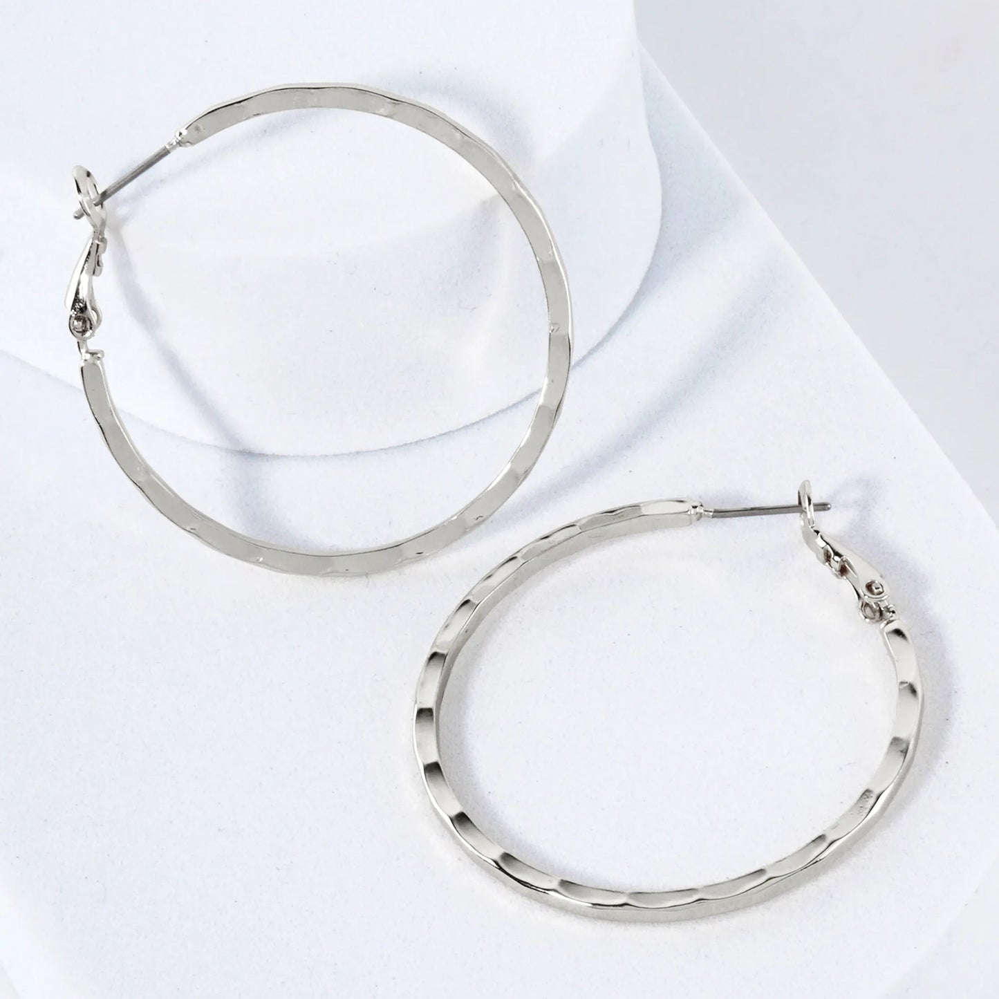 Pressed-Texture 14K-Gold-Dipped Brass 40mm Omega-Back Hoop Earrings