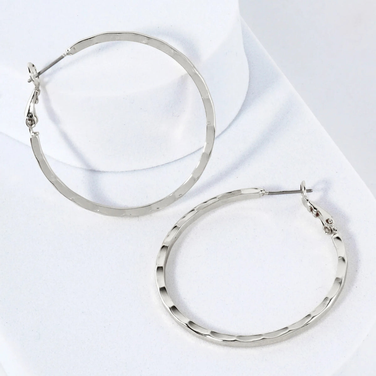 Pressed-Texture 14K-Gold-Dipped Brass 40mm Omega-Back Hoop Earrings