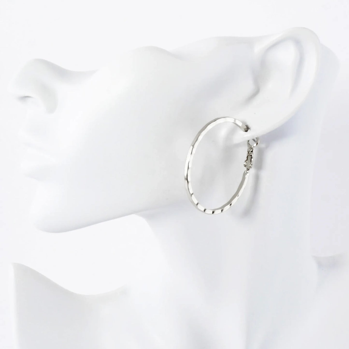 Pressed-Texture 14K-Gold-Dipped Brass 40mm Omega-Back Hoop Earrings