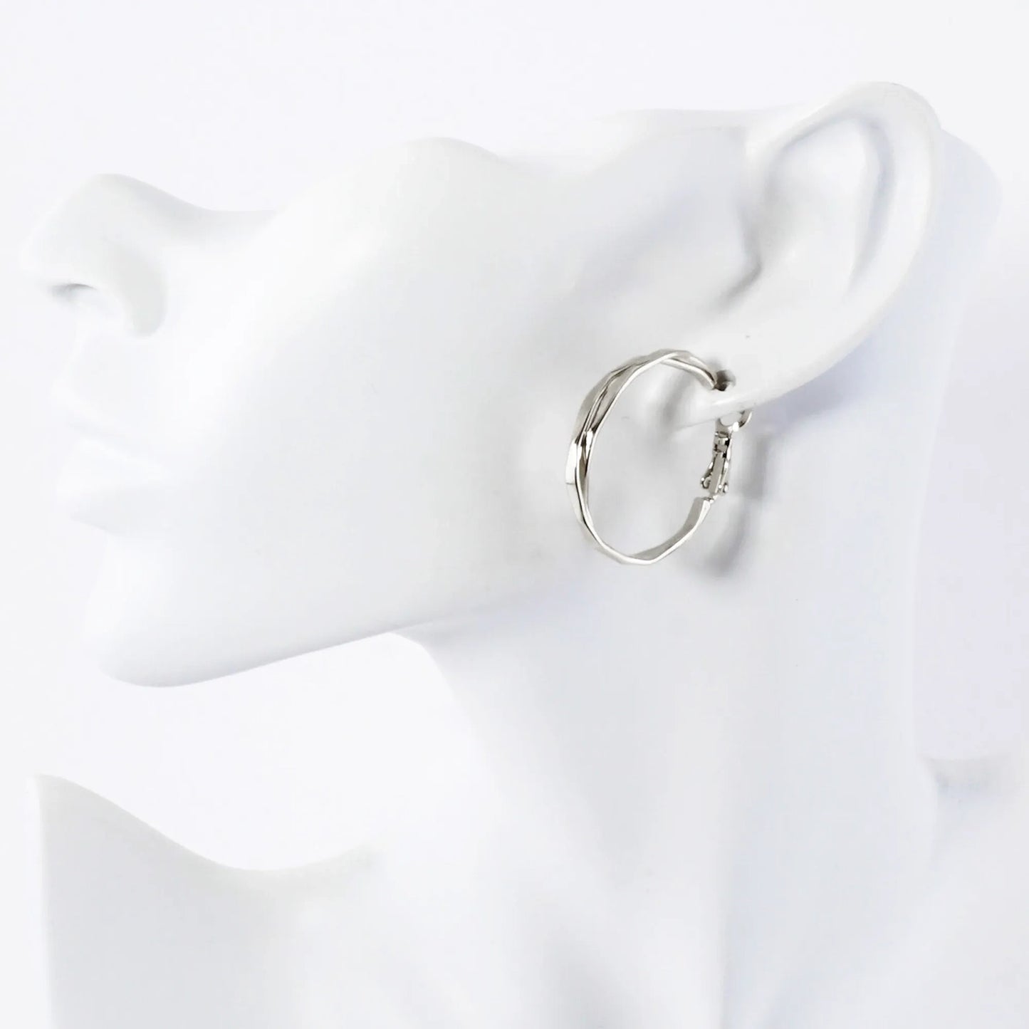 Pressed-Texture Overlapping 30mm 14K-Gold-Dipped Geometric Omega-Back Hoop Earrings