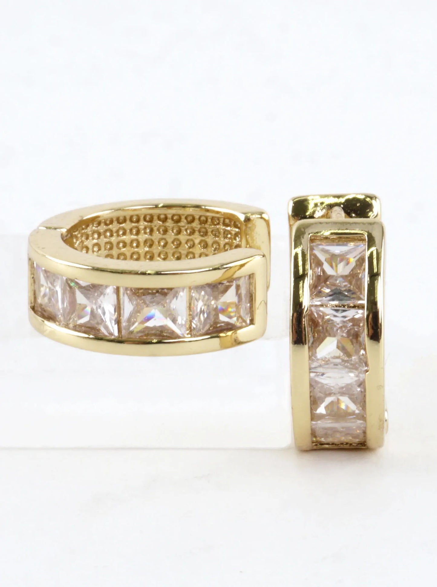 Princess Cut CZ Channel Set Huggie Hoop Earrings