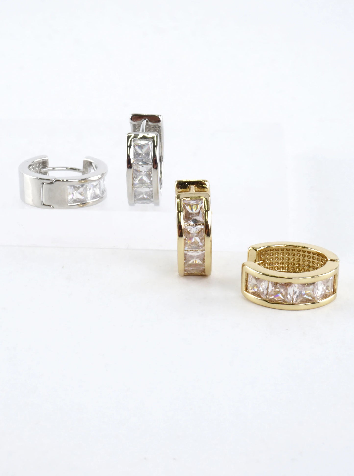 Princess Cut CZ Channel Set Huggie Hoop Earrings
