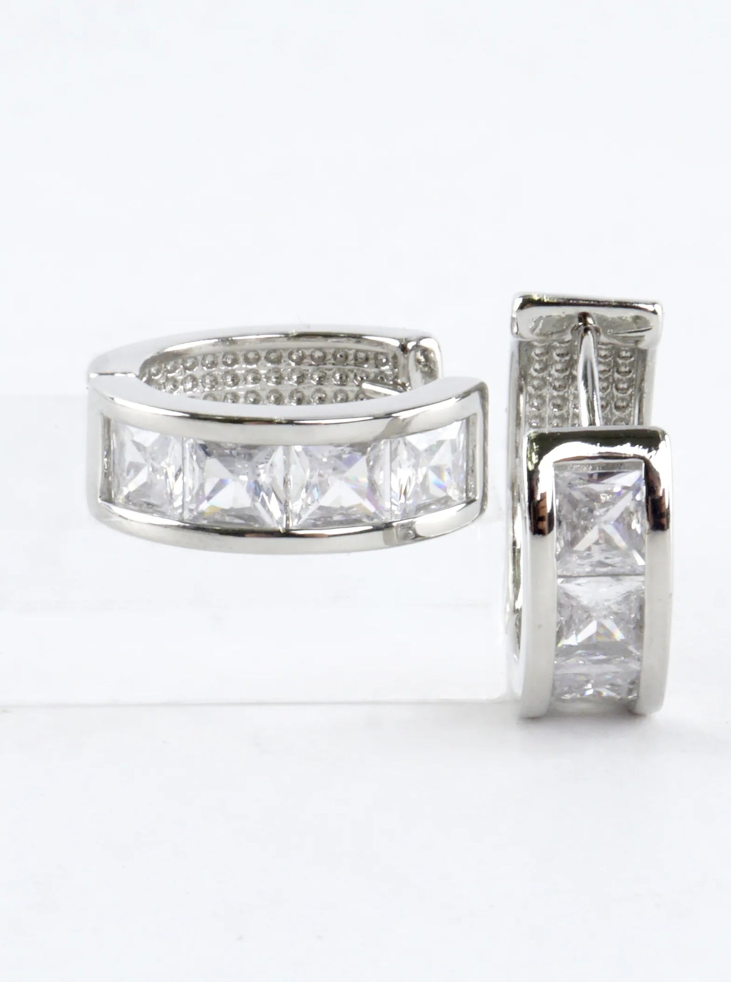 Princess Cut CZ Channel Set Huggie Hoop Earrings