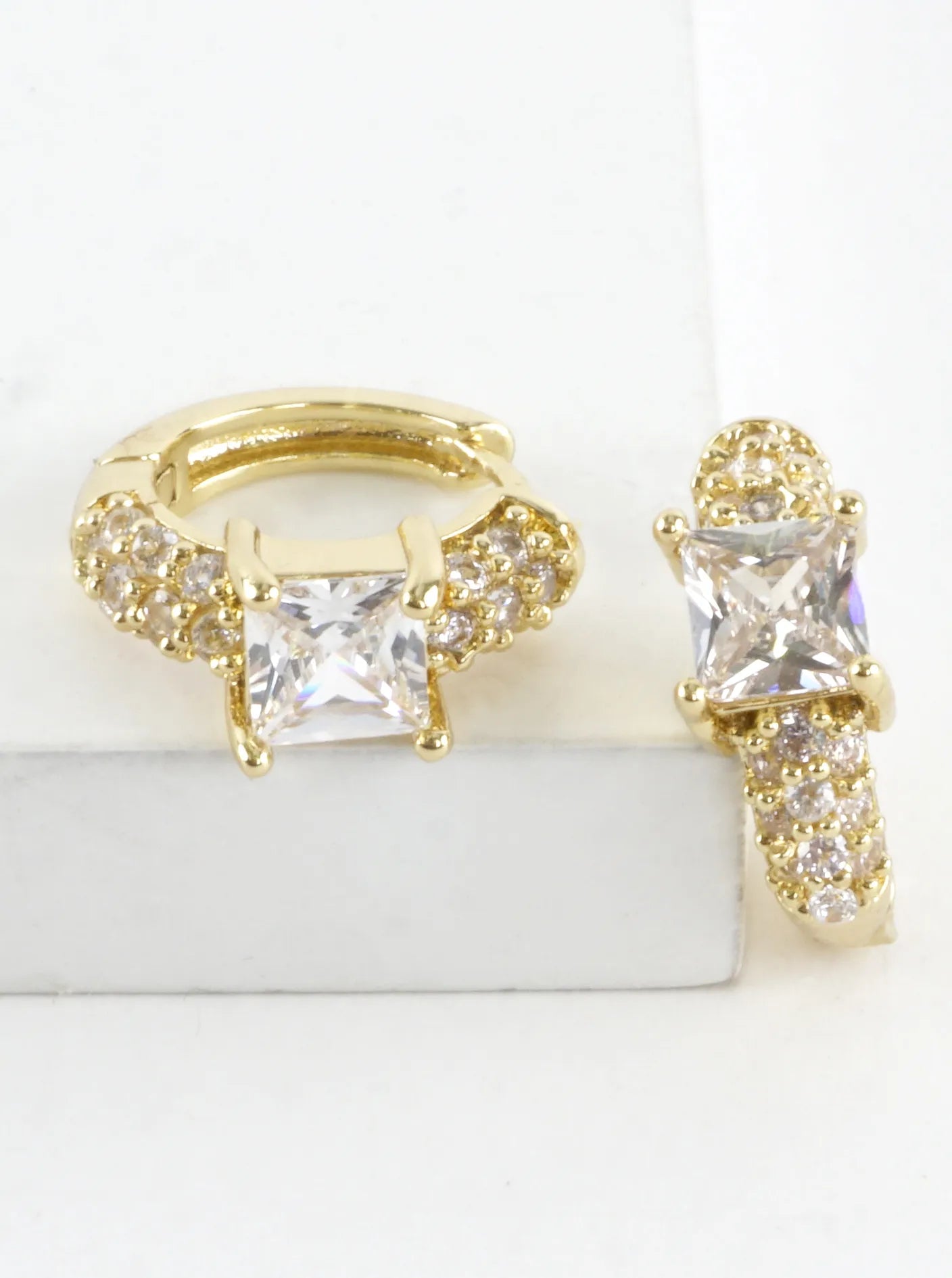 Princess-Cut CZ Pave Huggie Hoop Earrings