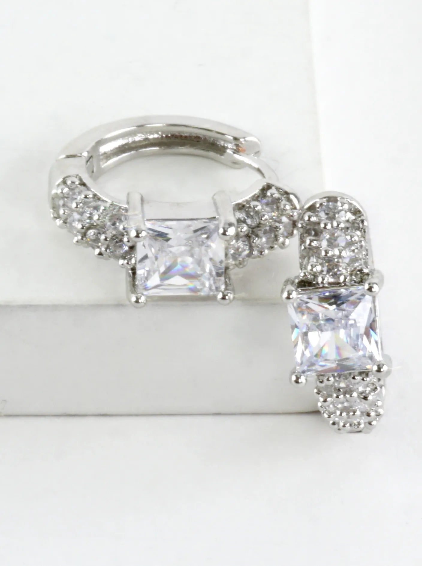 Princess-Cut CZ Pave Huggie Hoop Earrings