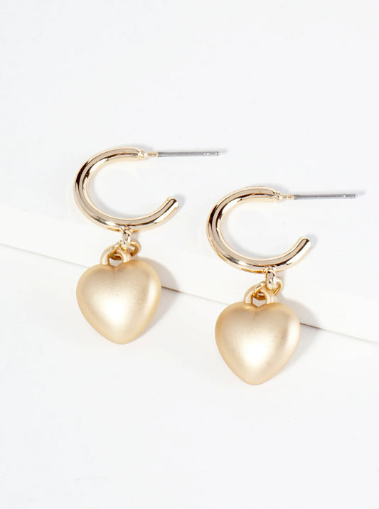 Puffy Heart Drop 15mm Small Hoop Earrings