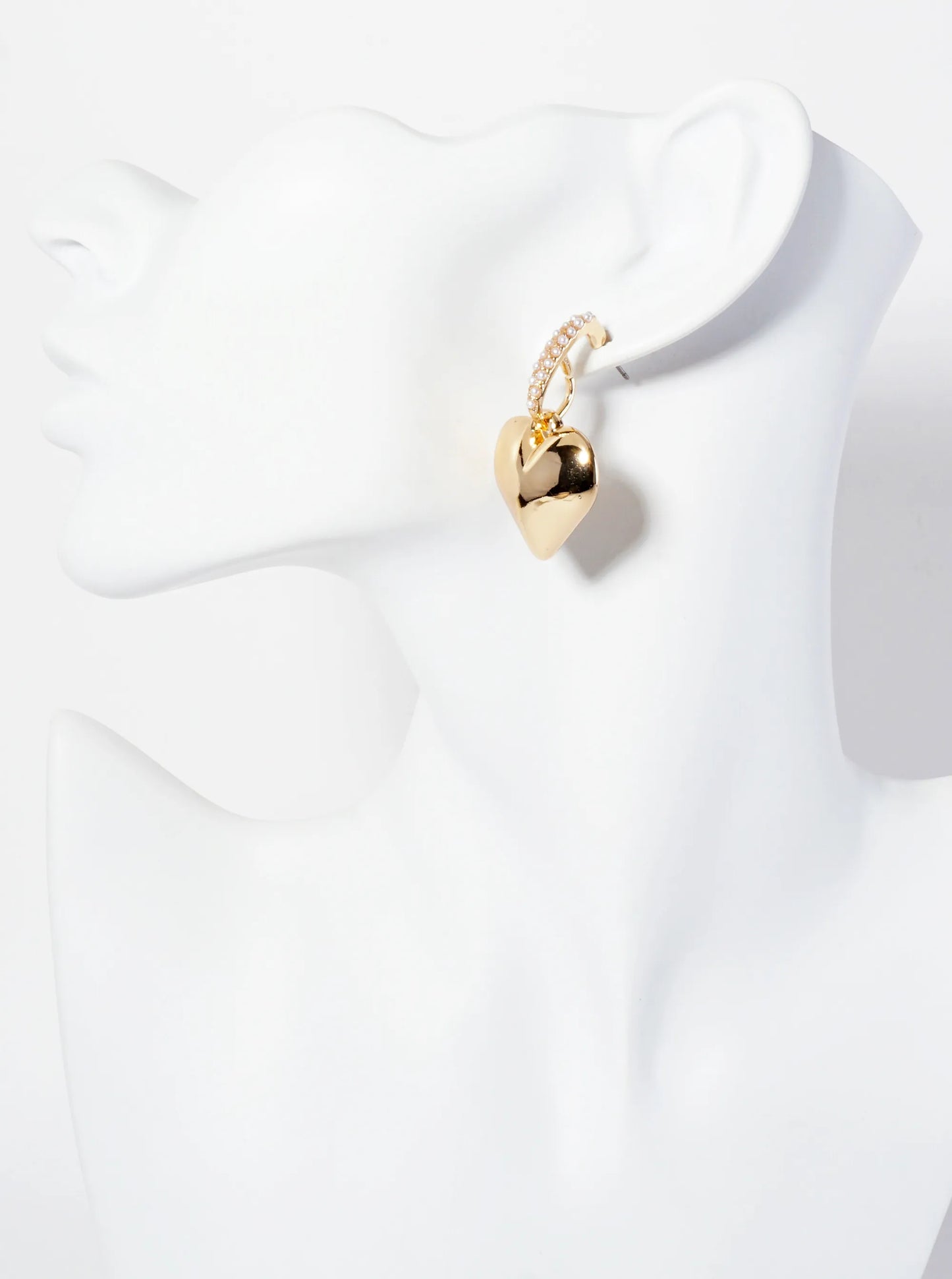 Puffy Heart Drop Pearl-Beaded Bar Dangle Earrings