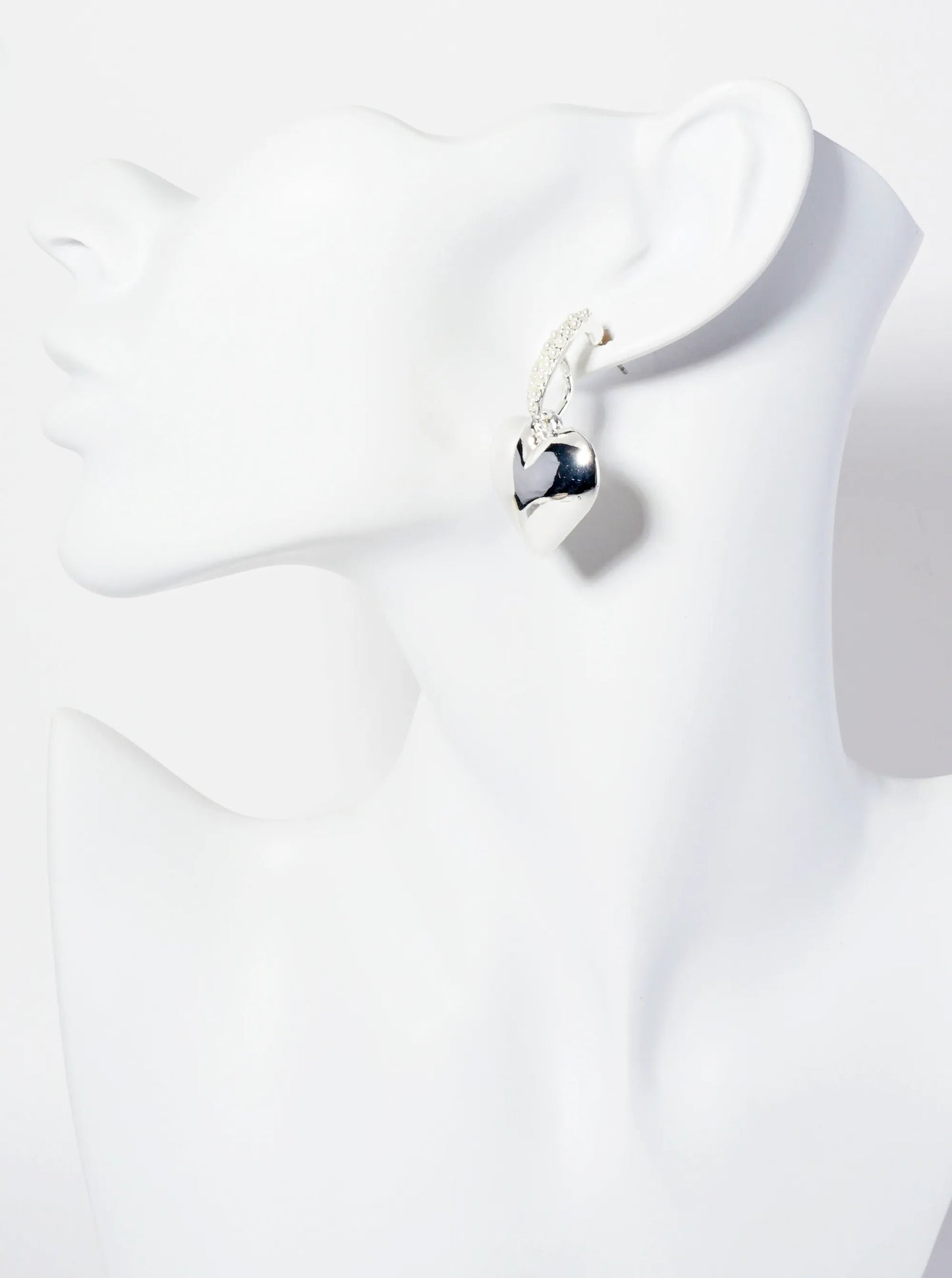 Puffy Heart Drop Pearl-Beaded Bar Dangle Earrings