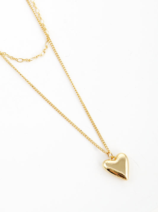 Puffy Heart Pendant Layered Necklace