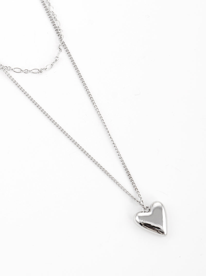 Puffy Heart Pendant Layered Necklace