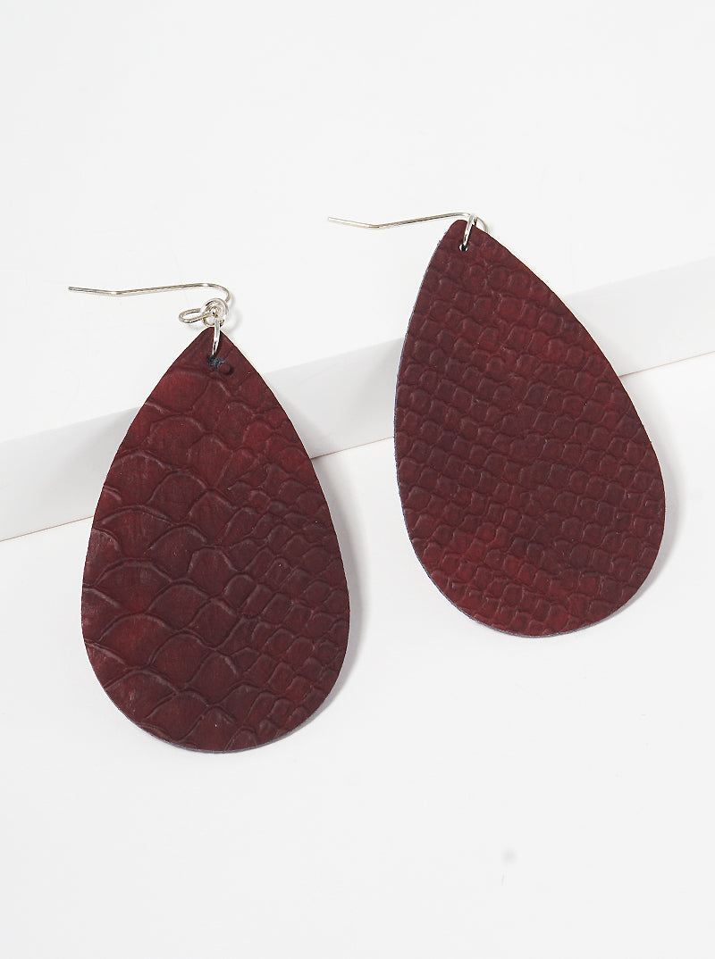 Python-Texture Teardrop Leatherette Dangle Earrings