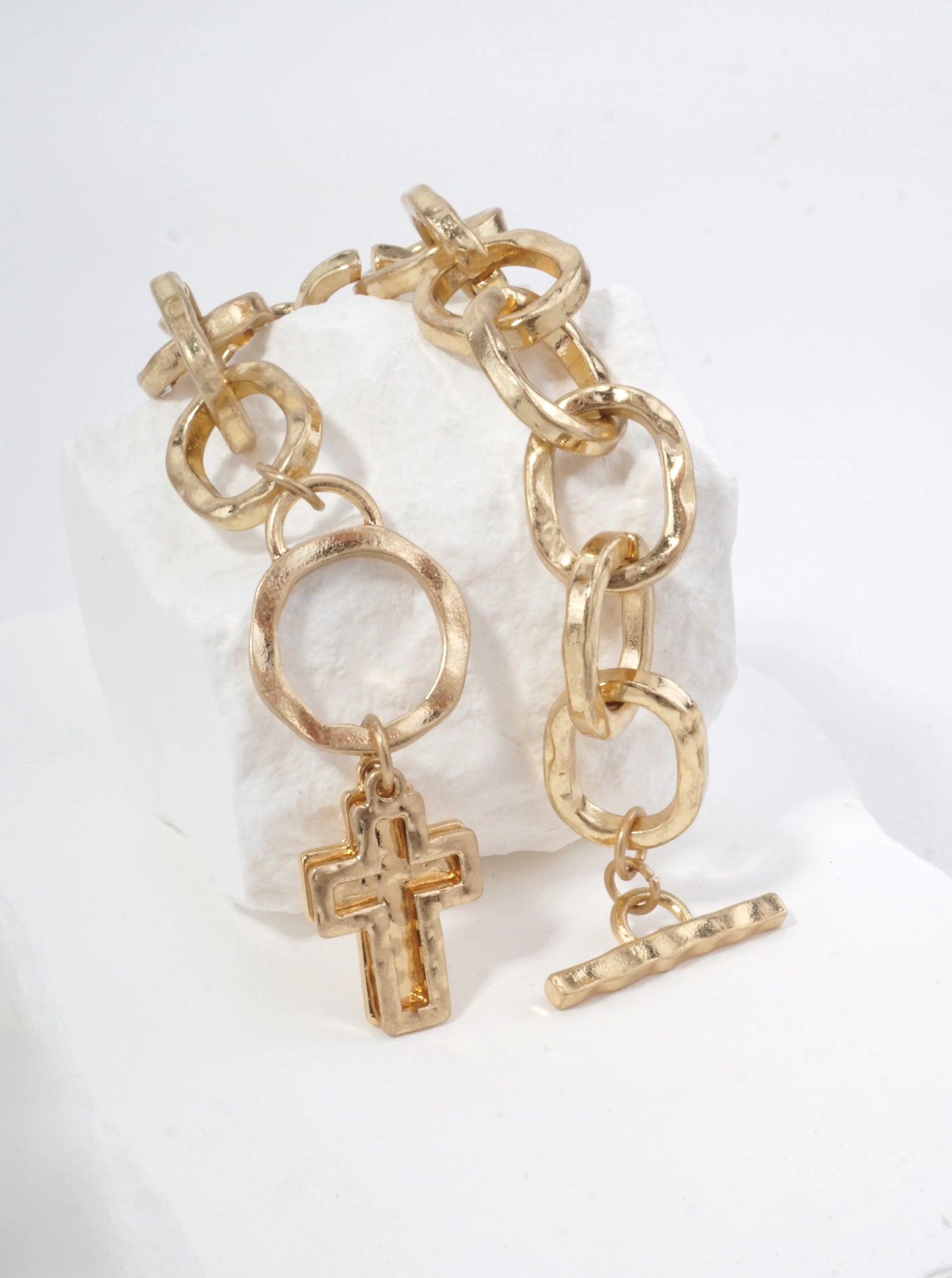 Hammered Cross Charm Chain Bracelet