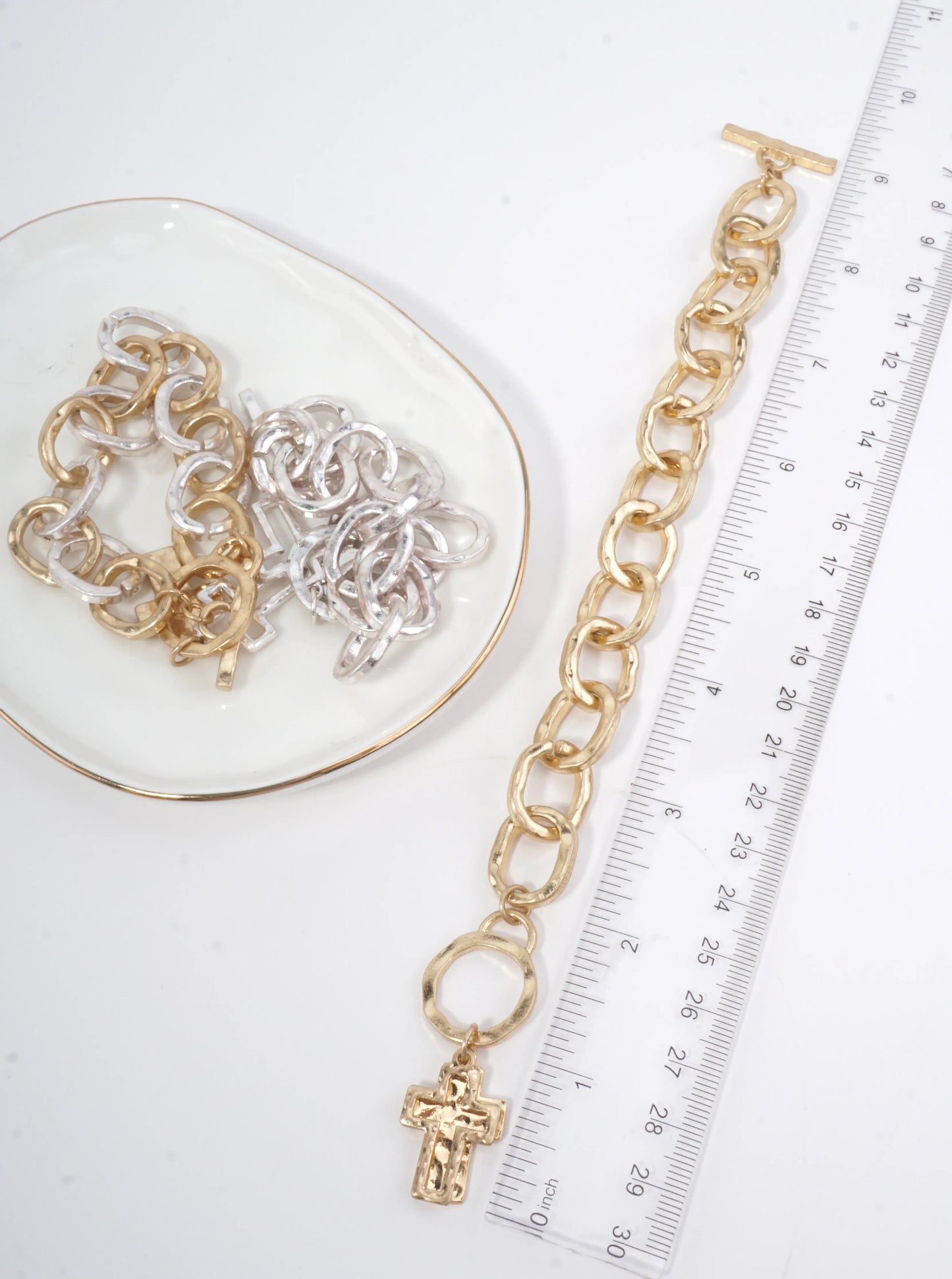 Hammered Cross Charm Chain Bracelet