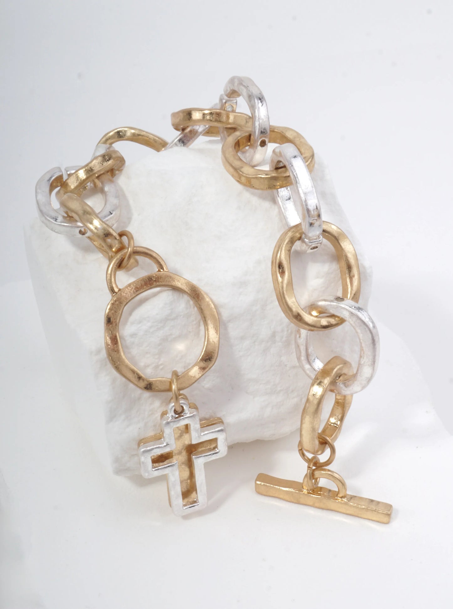 Hammered Cross Charm Chain Bracelet