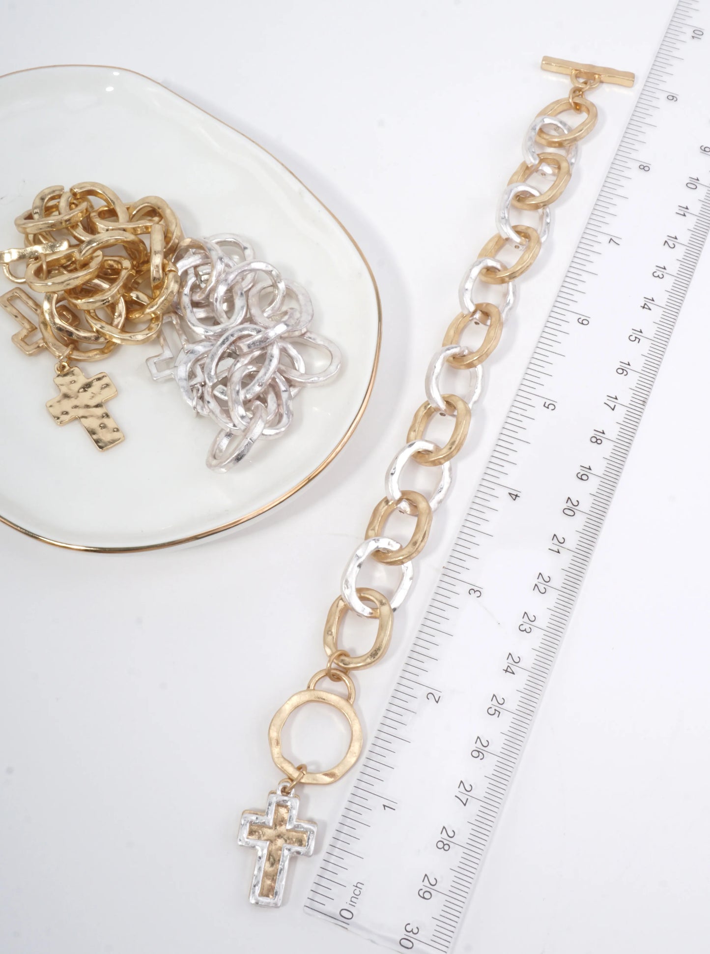 Hammered Cross Charm Chain Bracelet