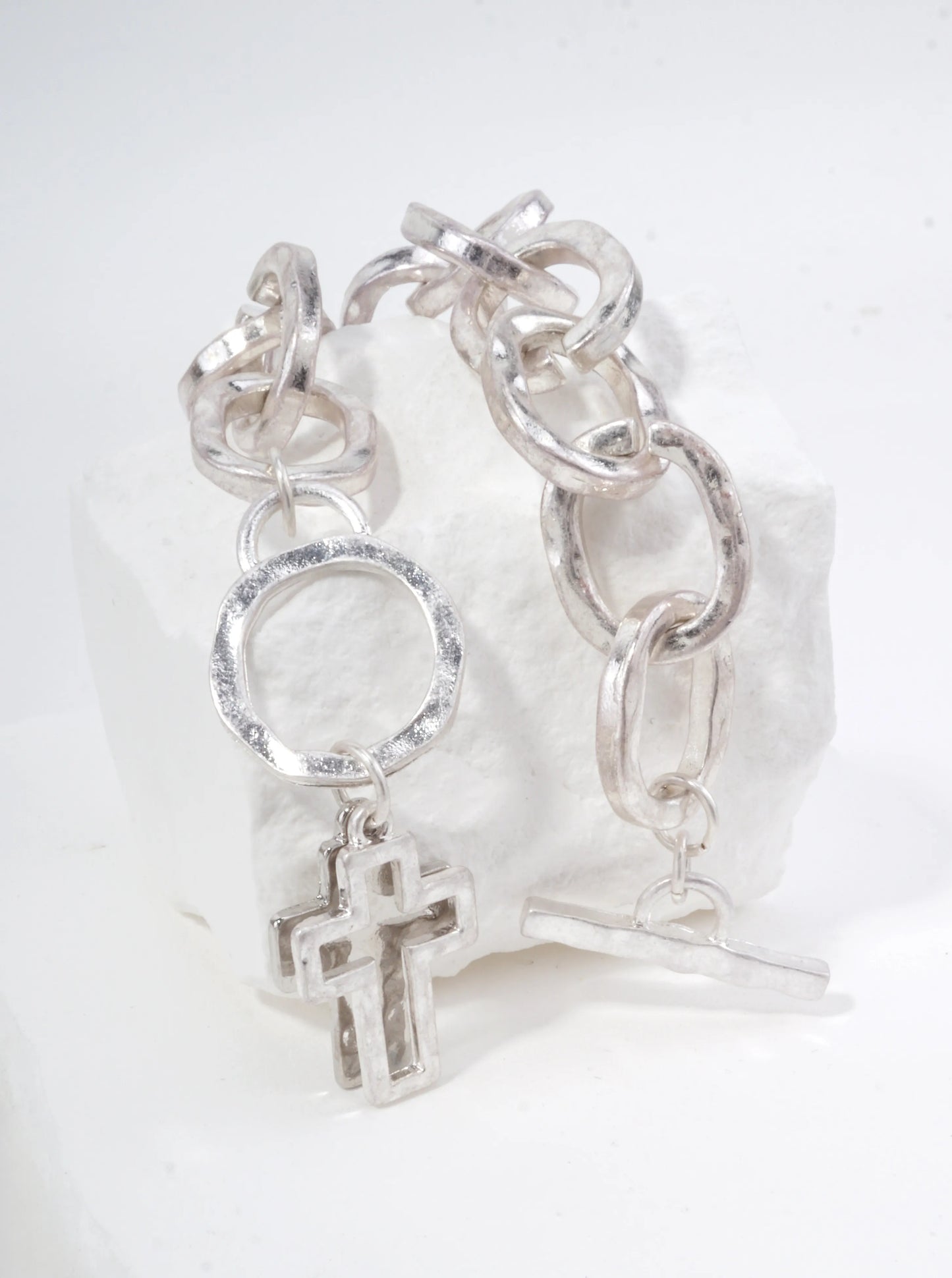 Hammered Cross Charm Chain Bracelet