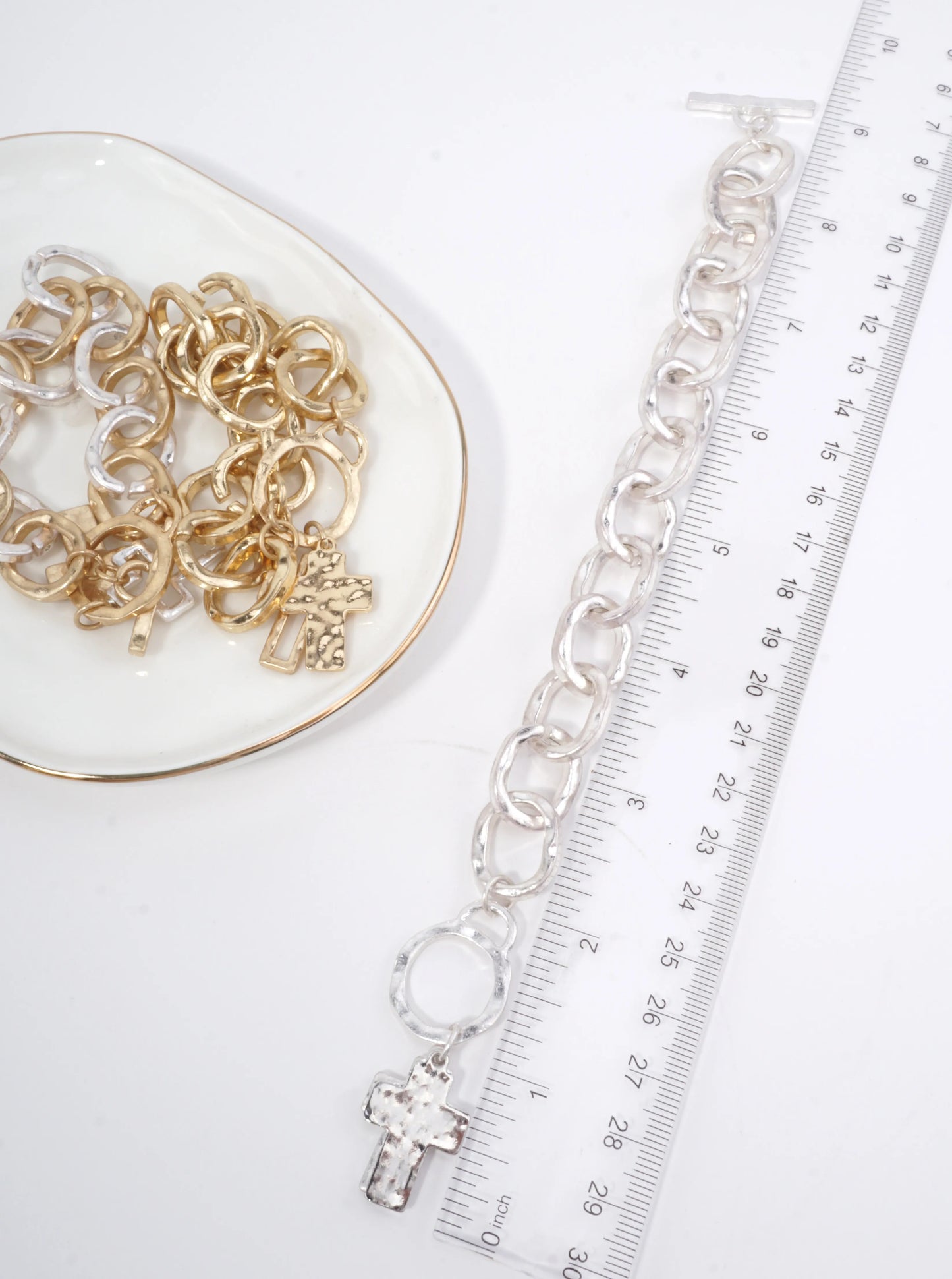 Hammered Cross Charm Chain Bracelet