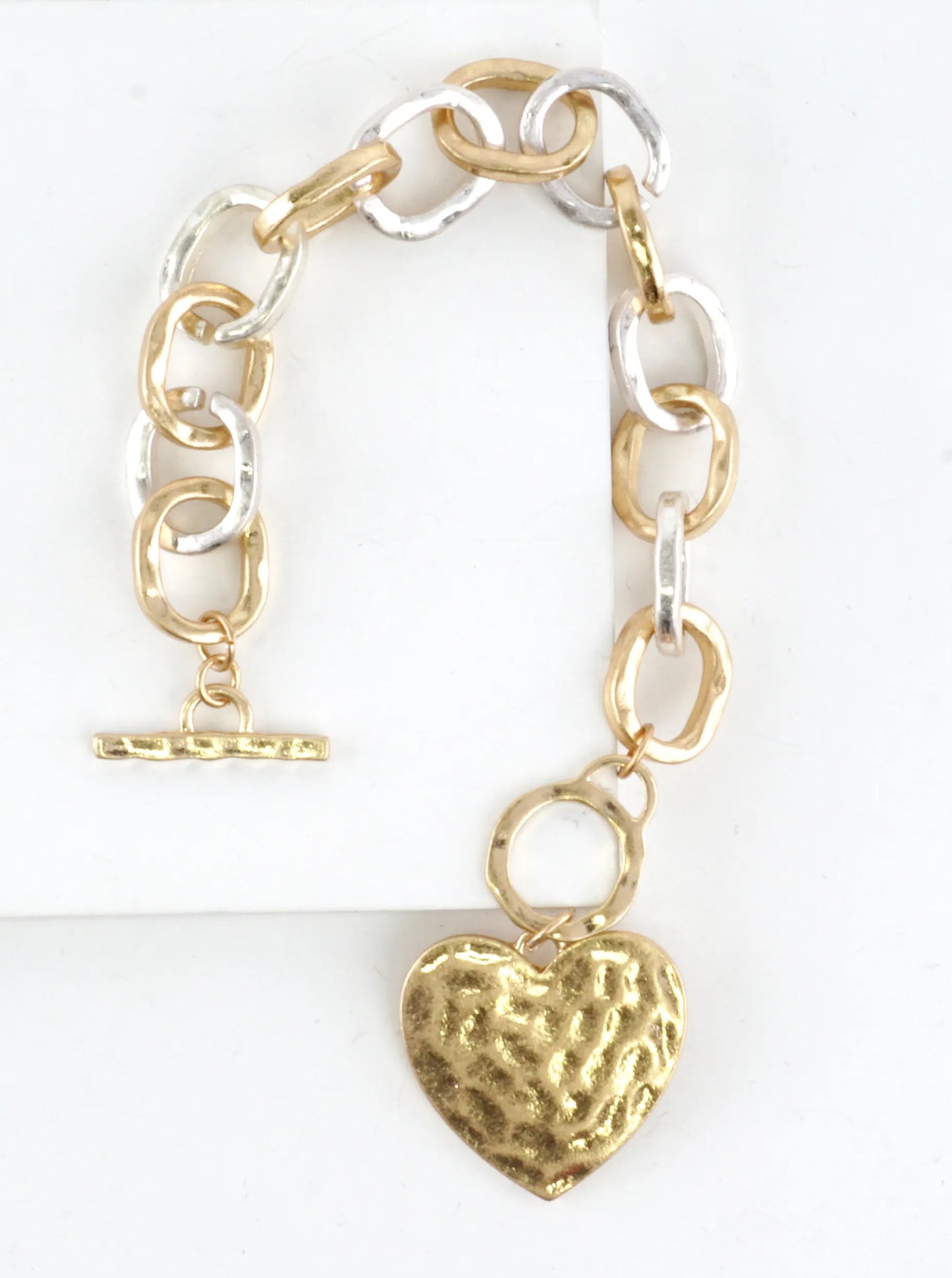 Chunky Chain Toggle Hammered Heart Bracelet