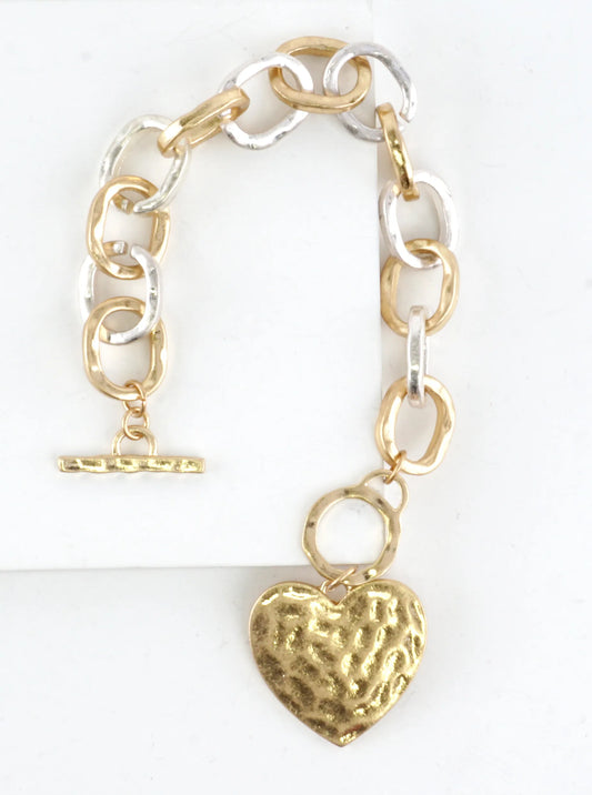 Chunky Chain Toggle Hammered Heart Bracelet