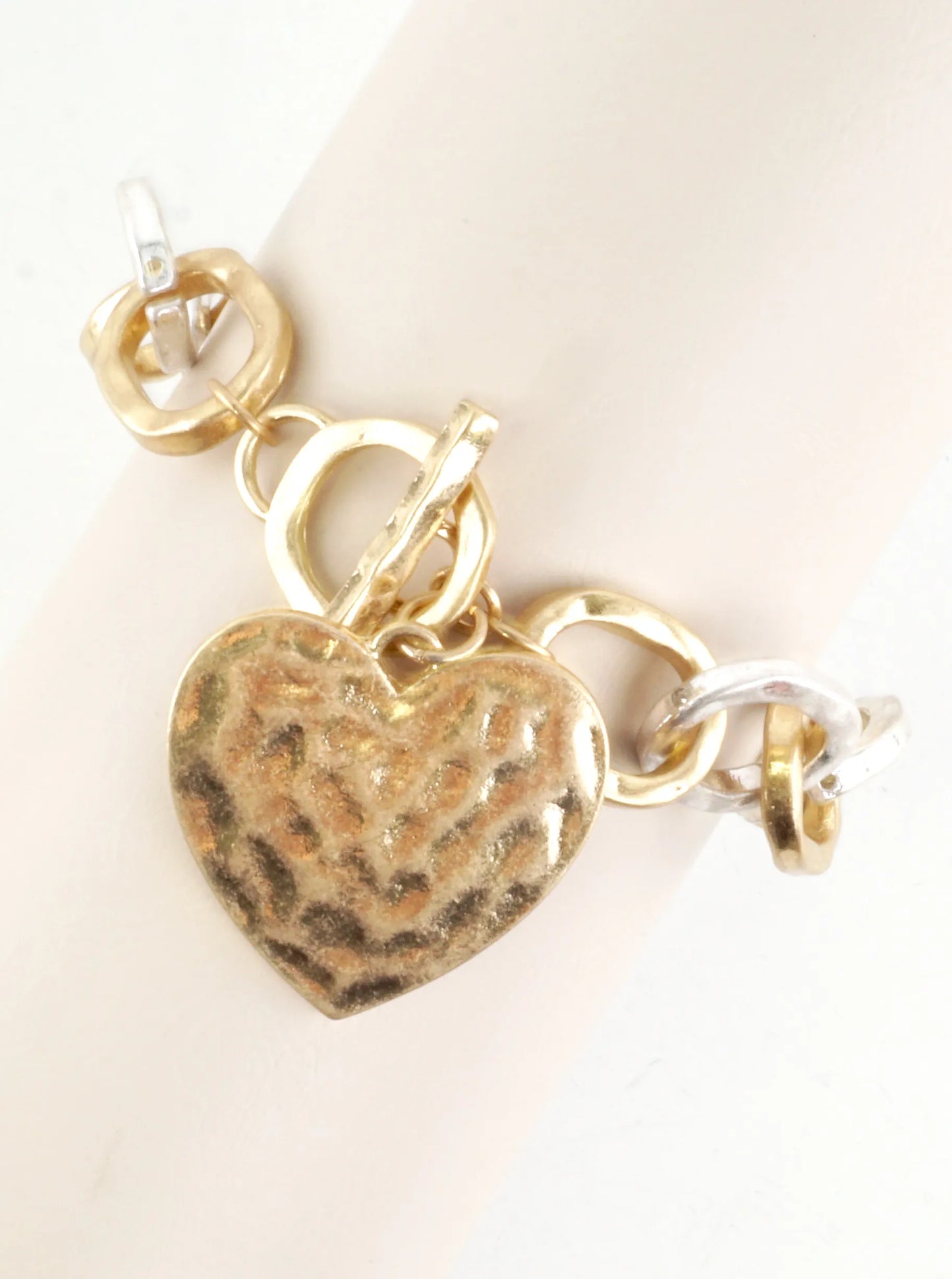 Chunky Chain Toggle Hammered Heart Bracelet