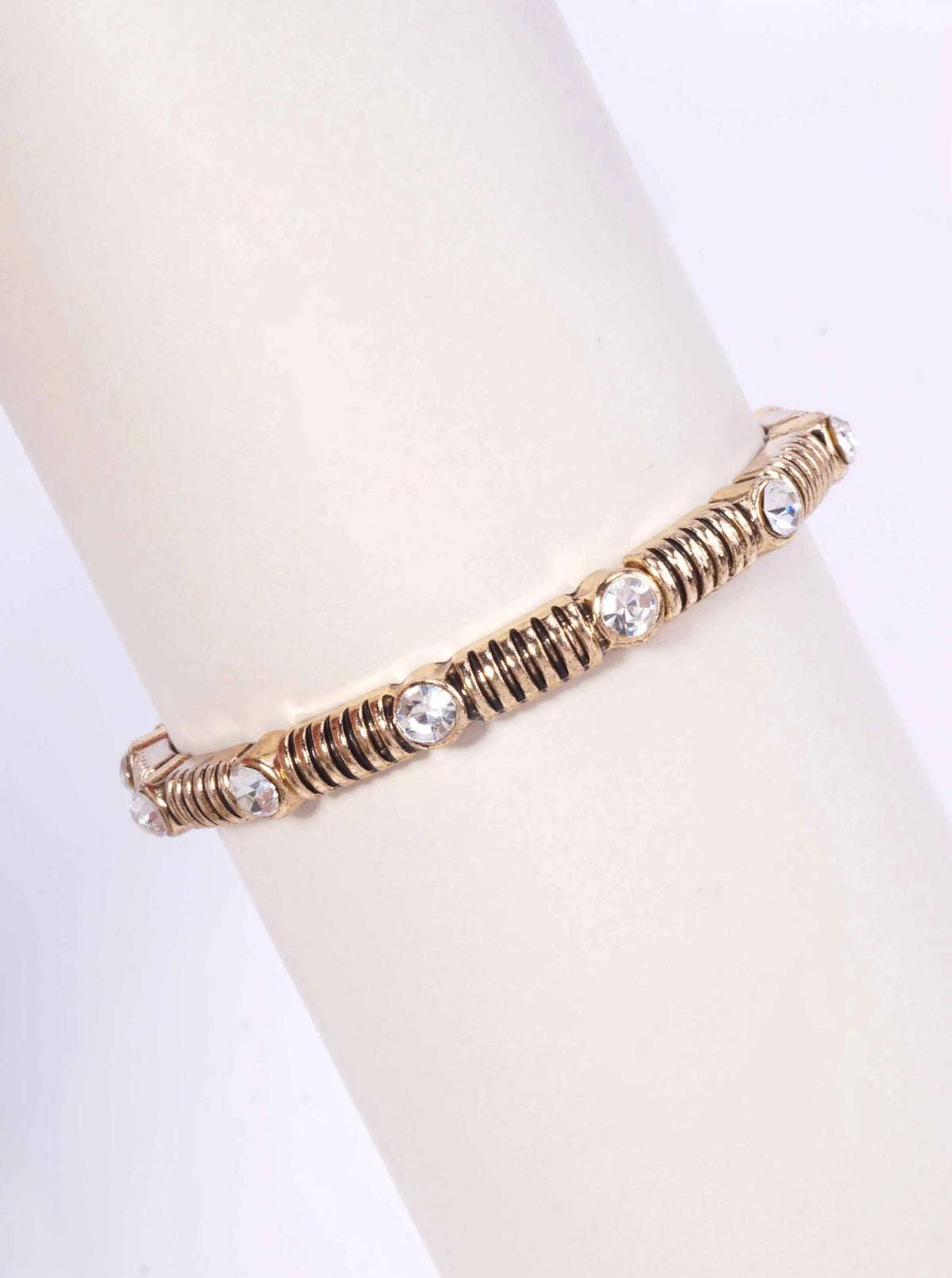 Ribbed Crystal Statement Stretch Bracelet - Antique Gold