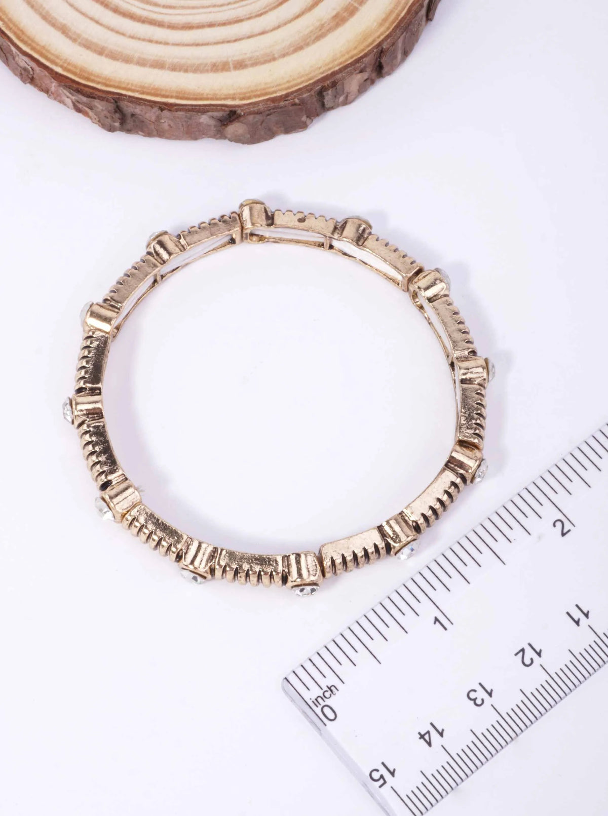 Ribbed Crystal Statement Stretch Bracelet - Antique Gold