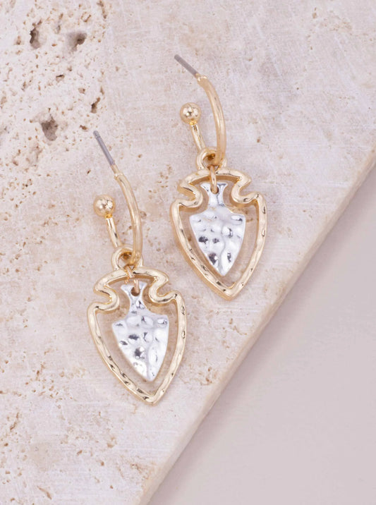 Hammered Arrowhead Charm Hoop Earrings