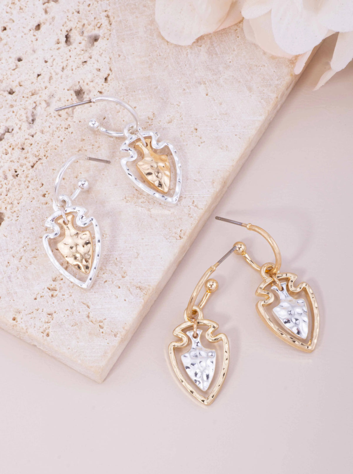 Hammered Arrowhead Charm Hoop Earrings