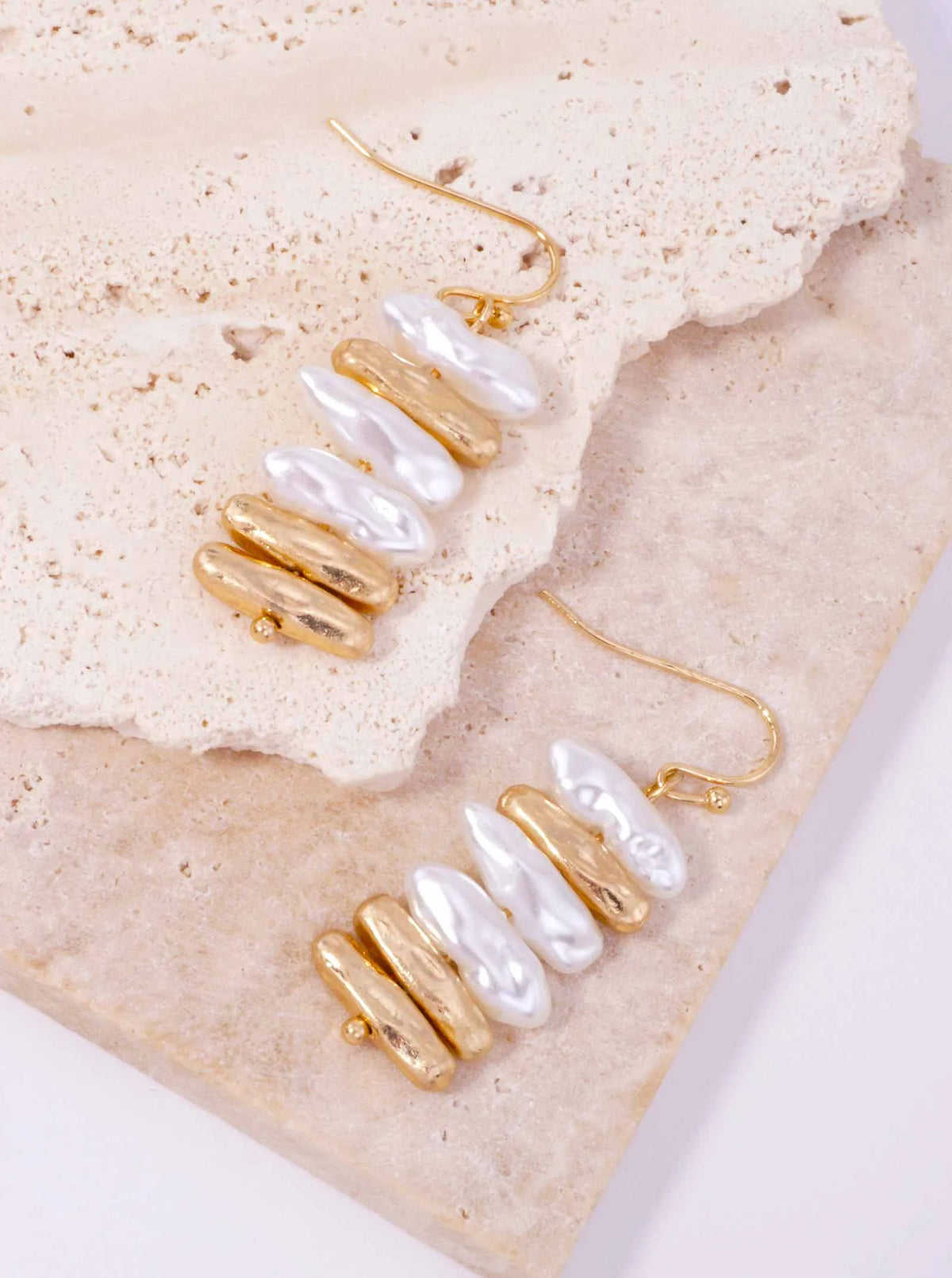 Pearl Irregular Hammered Bar Drop Hook Earrings