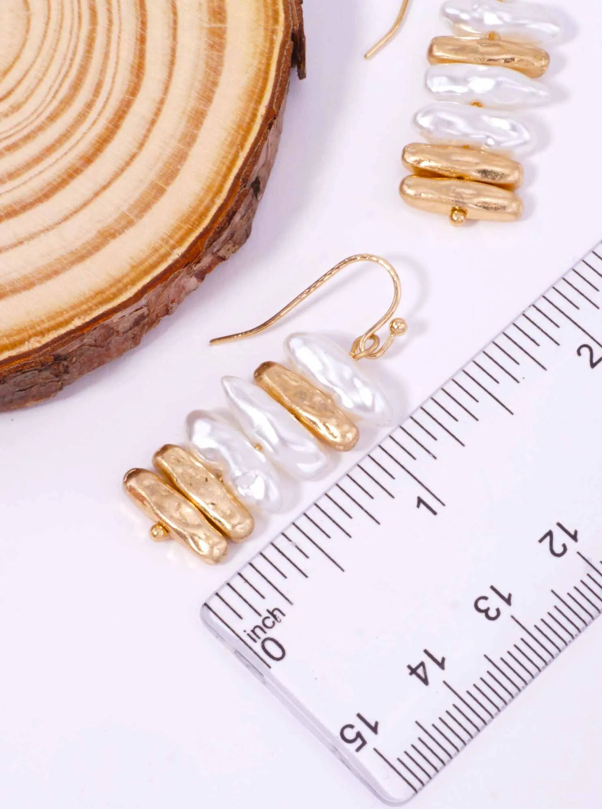 Pearl Irregular Hammered Bar Drop Hook Earrings