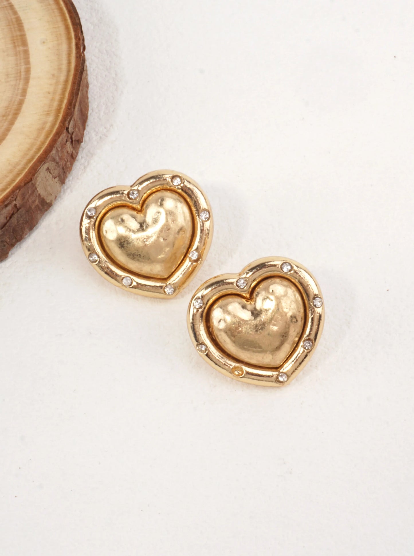Retro Heart Earrings With Crystal Accents