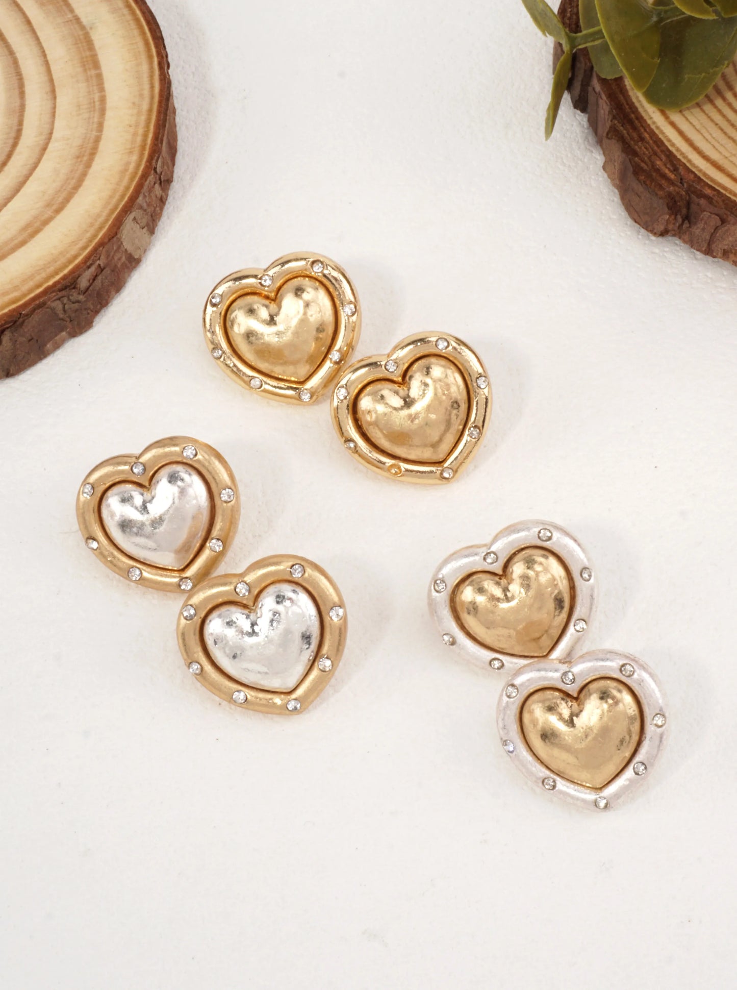 Retro Heart Earrings With Crystal Accents