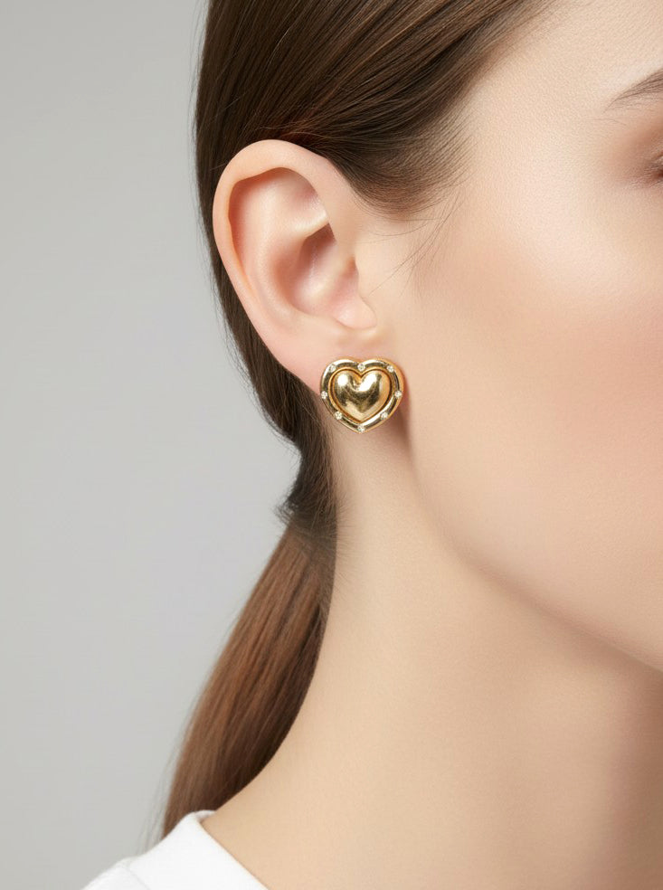 Retro Heart Earrings With Crystal Accents
