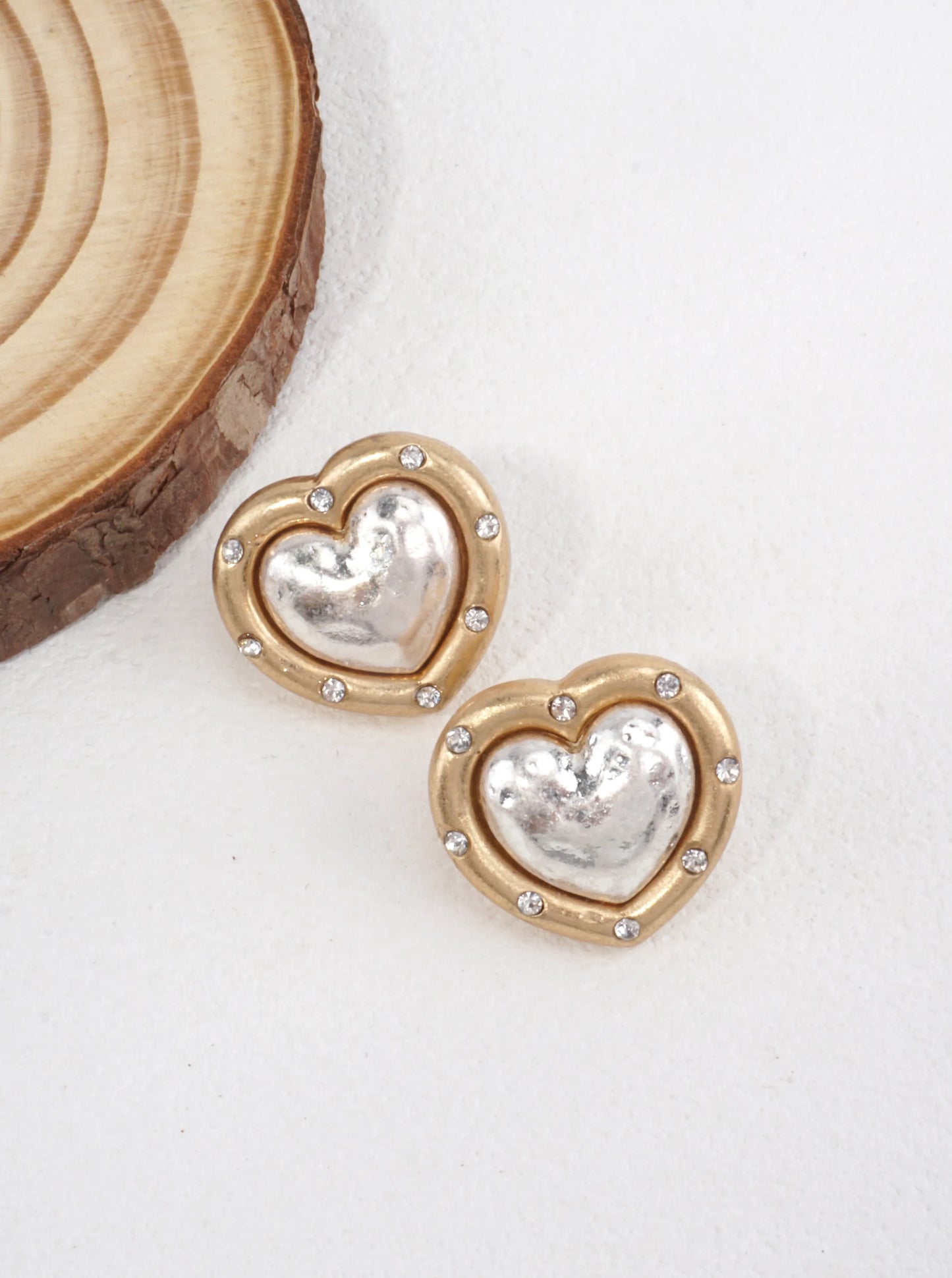 Retro Heart Earrings With Crystal Accents