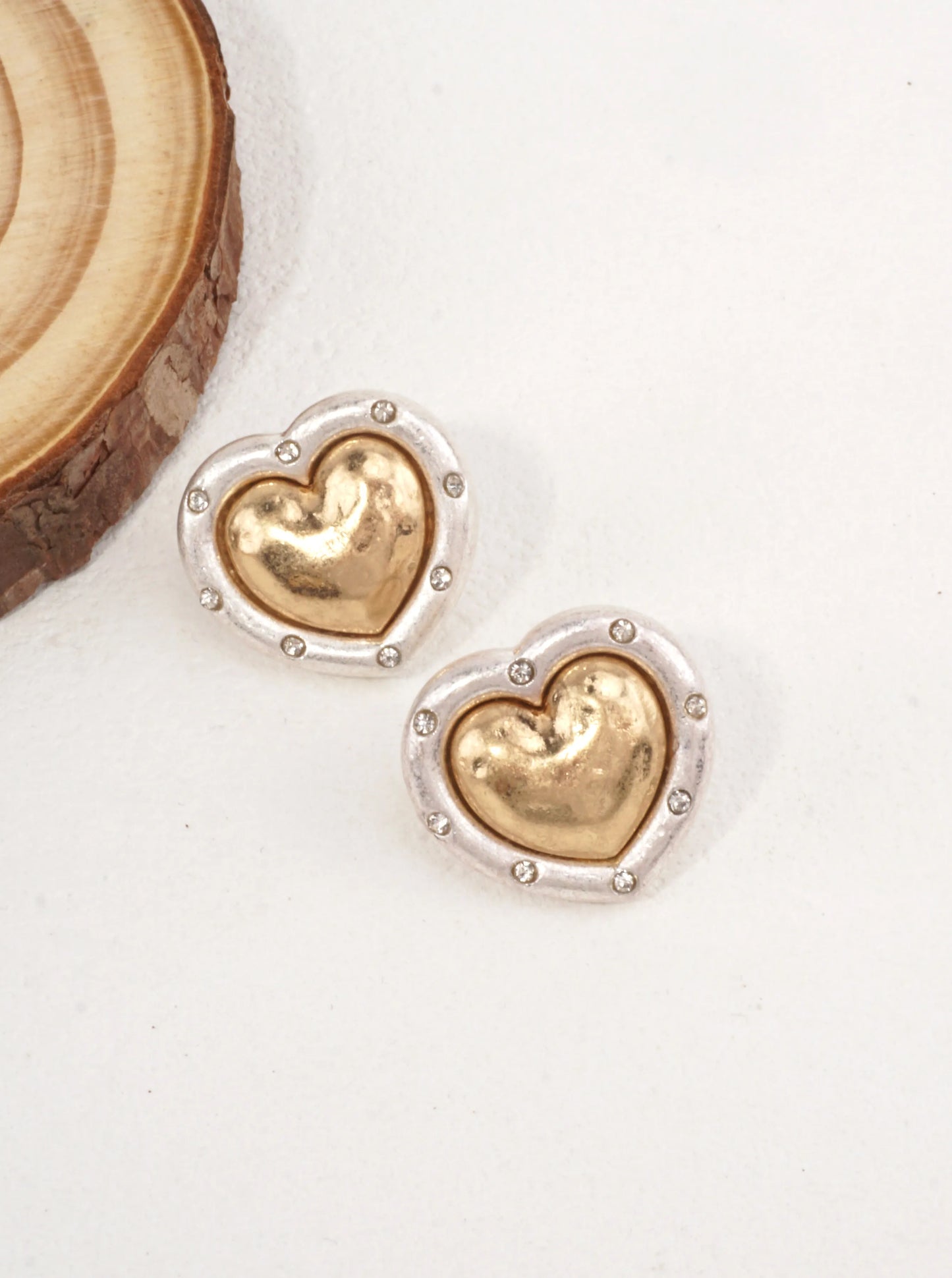 Retro Heart Earrings With Crystal Accents
