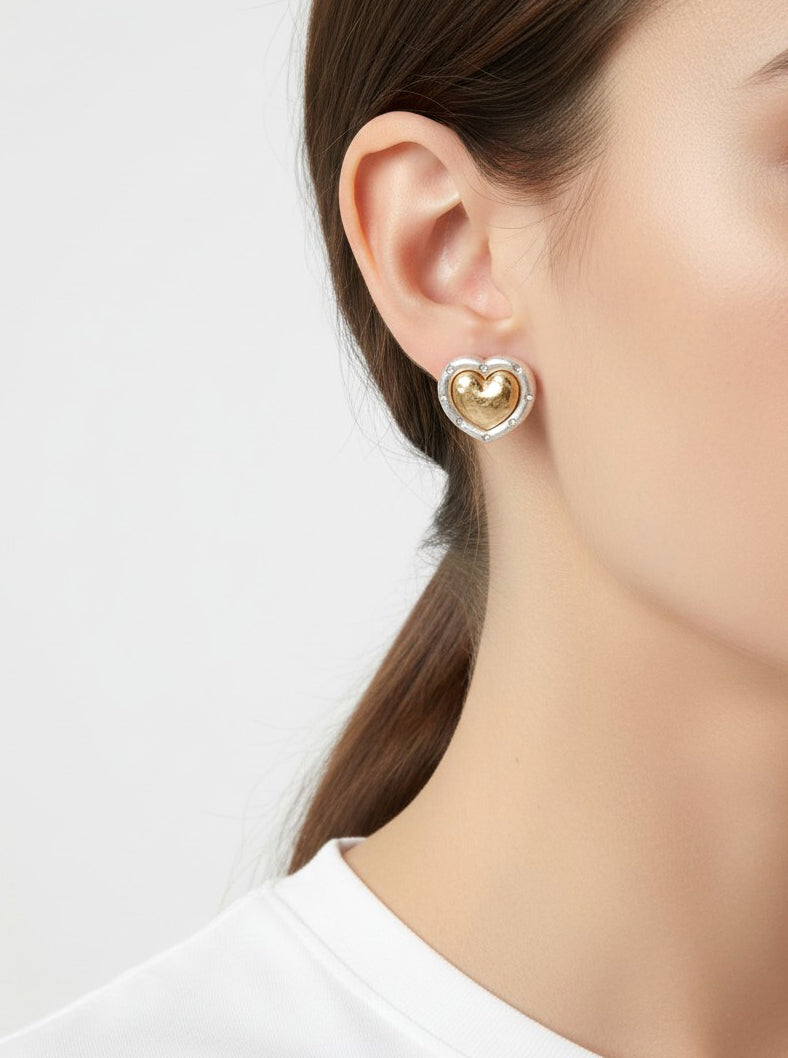 Retro Heart Earrings With Crystal Accents