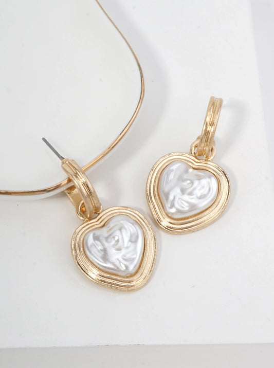 Heart Textured Glass Pearl Earrings