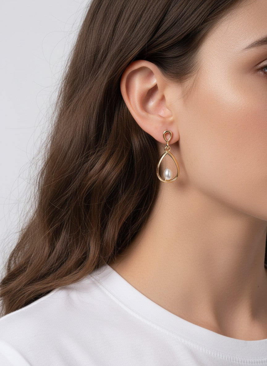 PEARL TEARDROP POLISHED POST DROP EARRINGS