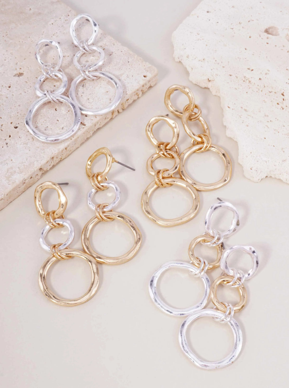 Hammered Triple Round Dangle Drop Earrings